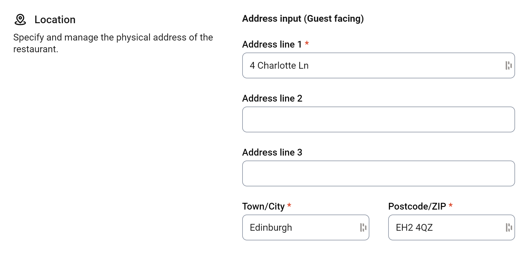 Shop Address Input Store Details